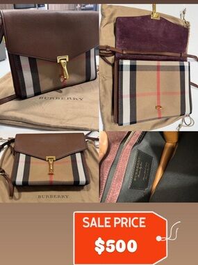 Burberry Brown & Beige Check Leather Crossbody Bag